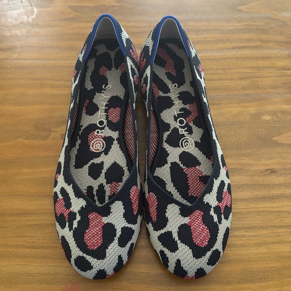 Rothy’s Women’s Red Cat Flats Leopard Print Ballet Slip On Flats Size 8